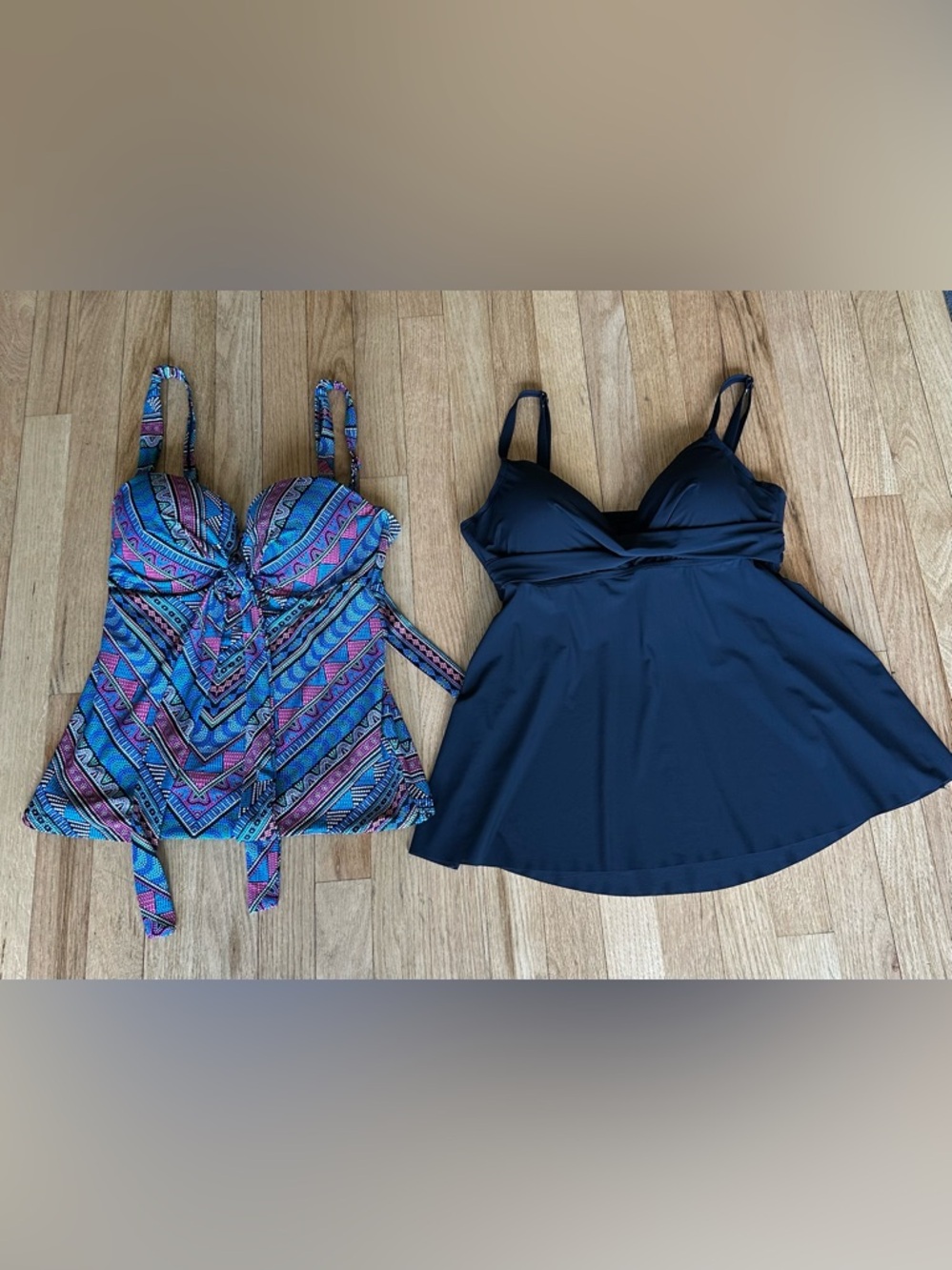 COCO REEF BUNDLE OF 2 TANKINI TOPS:TRIBAL PRINT AND SOLID BLACK(32/34C)